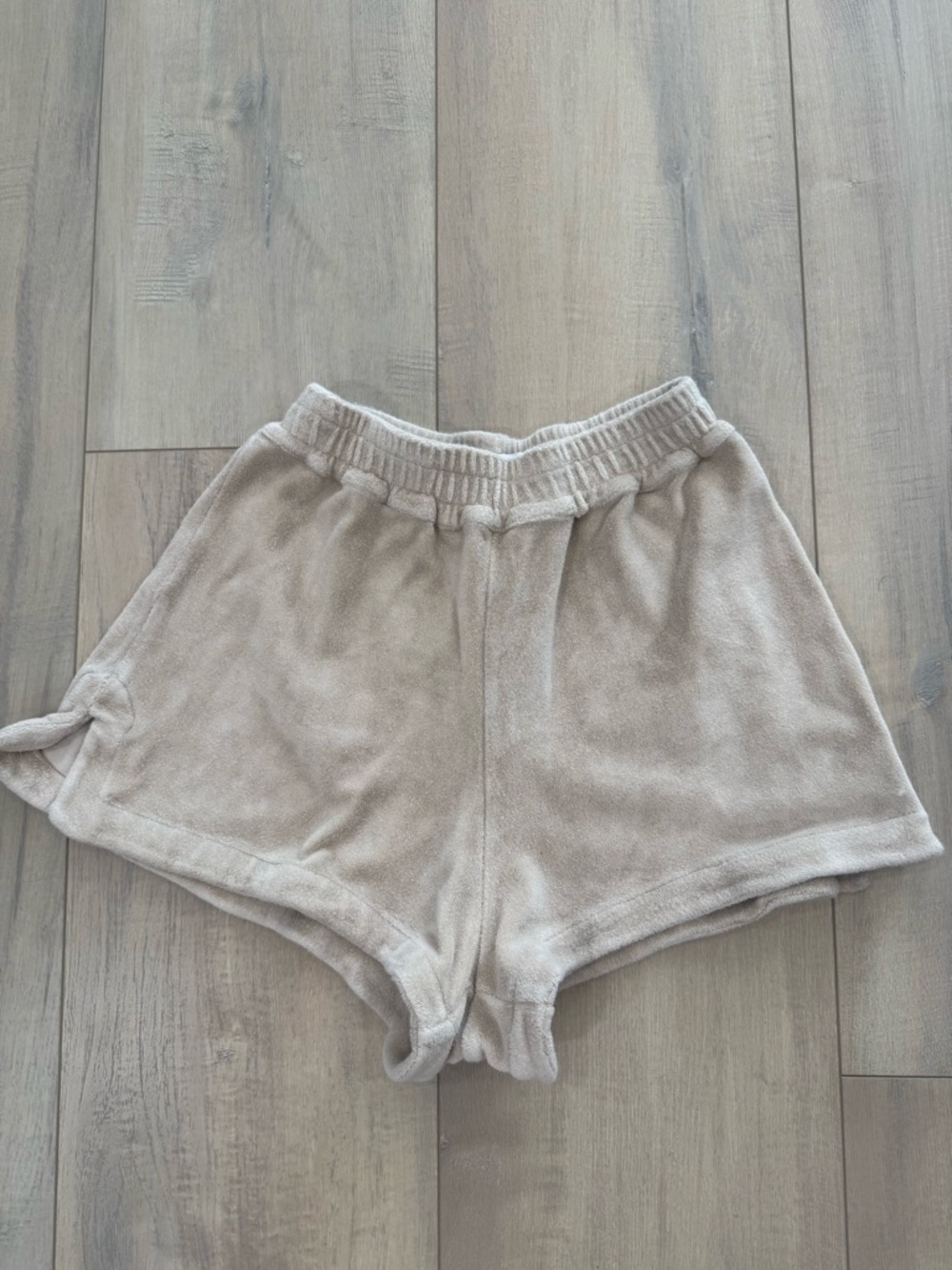 Frankie's Bikinis Terry Athletic Shorts in Light Beige